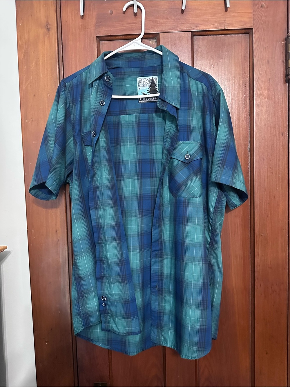 DIXXON Teal and Navy Plaid Short Sleeve Button-Up